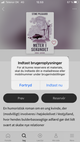 screenshot af at appen beder om brugeroplysninger